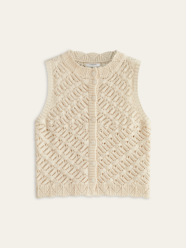 Knitted Sleeveless Cardigan with Button Front