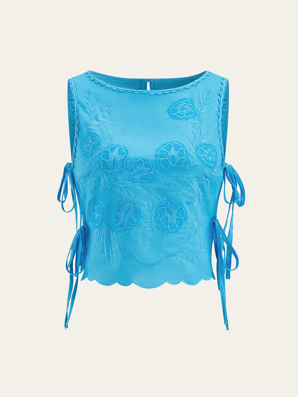 Bağcıklı Çiçek İşlemeli Üst 