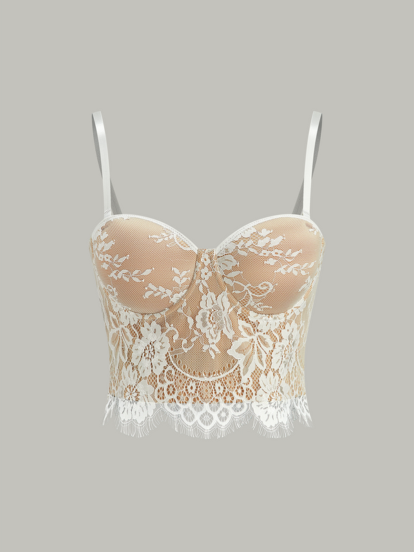 Semi-Sheer Lace-Trimmed Corset Top