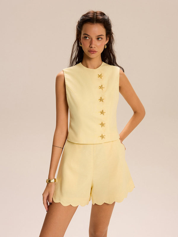 Dekor Düğmeli ve Taraklı Etekli Şort Takımı 