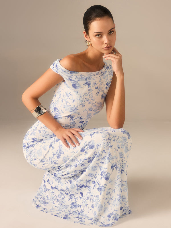 Floral Asymmetrical Drop Shoulder Maxi Dress