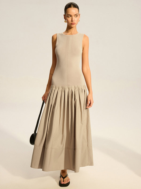 Kolsuz Örme Üst Pileli Midi Elbise 