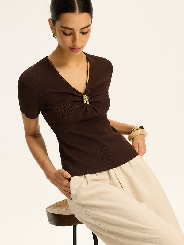 Metal Detaylı Ribana Örgü Üst 