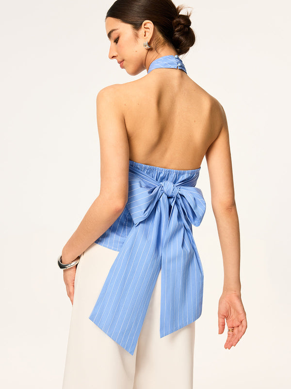 Crisscross Halter Neck Backless Bow Top