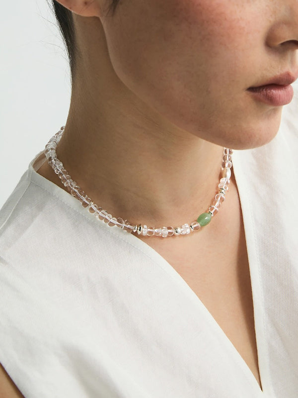 Yeşil Değerli Taşlı Berrak Kristal Boncuklu Kolye 