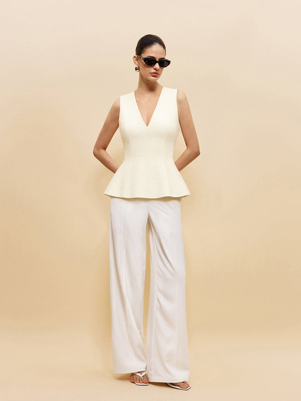 Dokulu V Yaka Peplum Üst