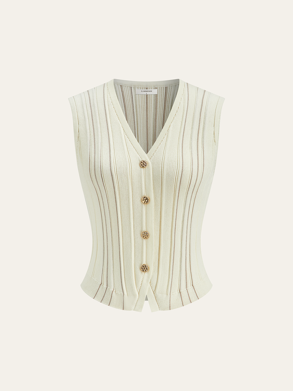 Metal Button Striped Knit Vest