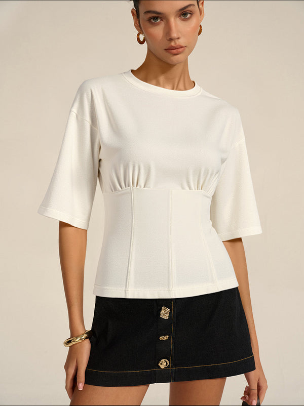 Cinched Waist Half Sleeve Top