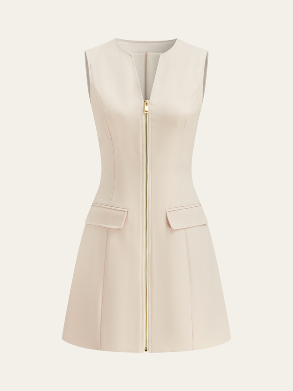 Cepli Fermuarlı Mini Elbise 