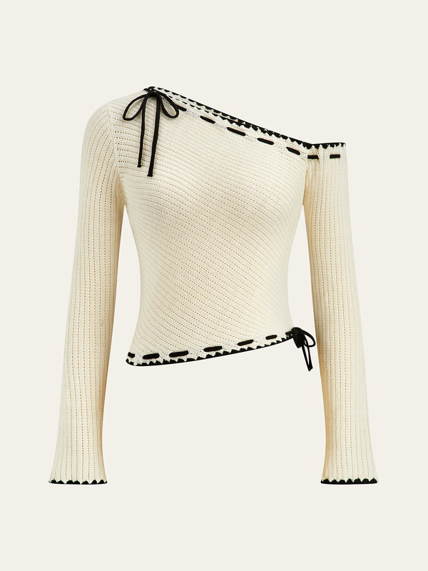 Fiyonk Detaylı Tek Omuzlu Örgü Üst 