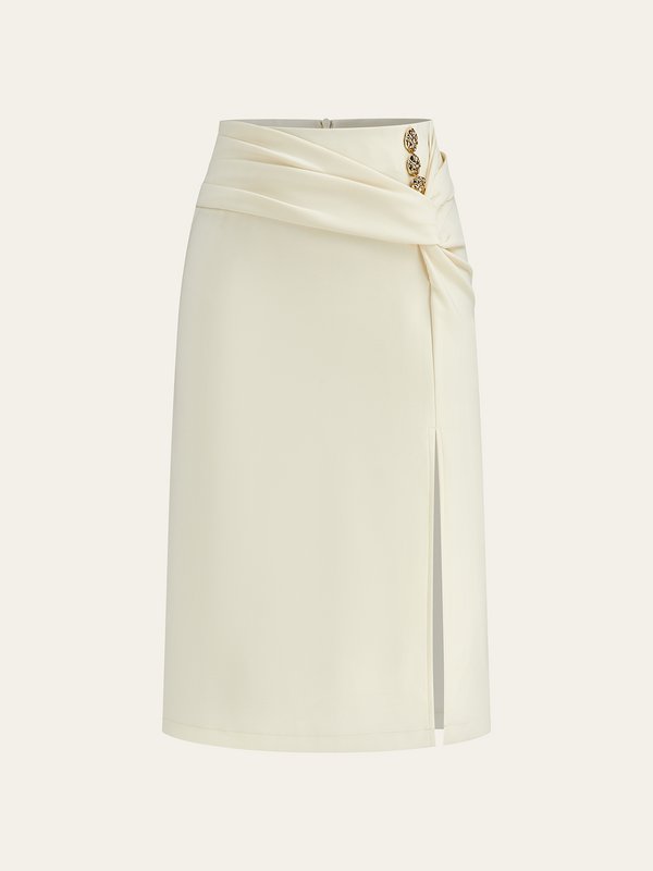 Metal Detail Slit Midi Skirt