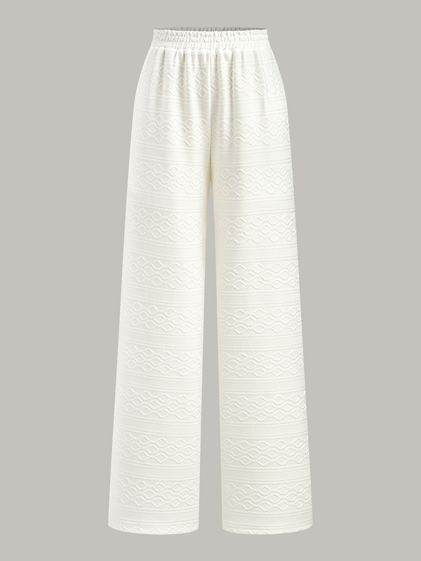 Textured Wide-Leg Pants with Elastic Waist