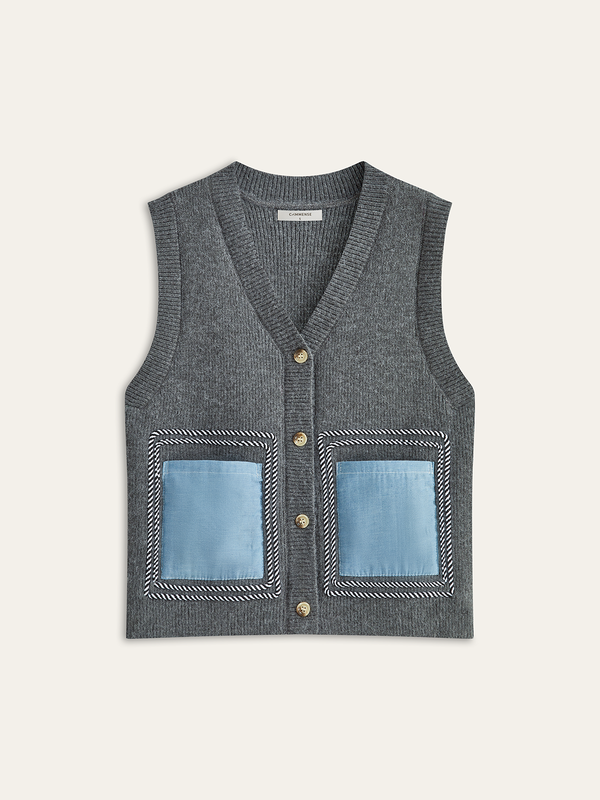 Contrast Stitching Two-toned Sweater Vest