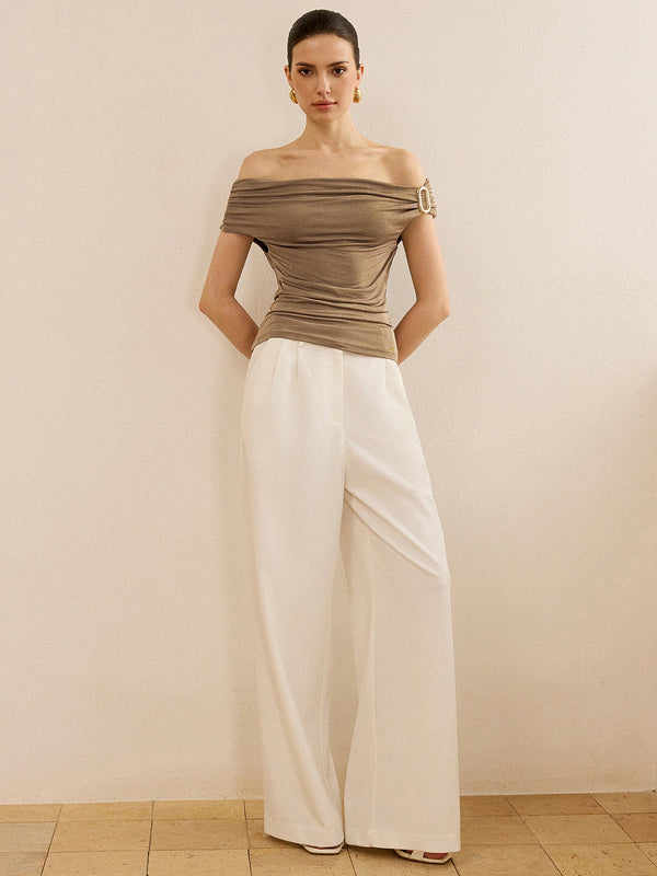 Metal Tokalı Omuz Açık Büzgülü Üst 