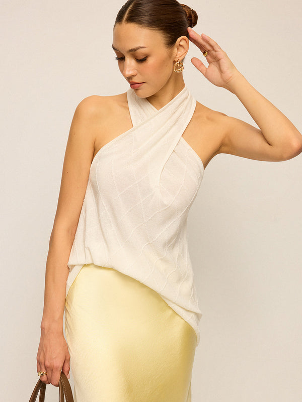 Halter Neck Knit Top with Cross-Strap Neckline