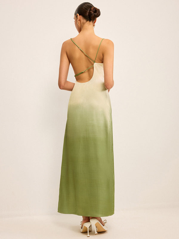 Gradient Asymmetrical Strap Maxi Dress