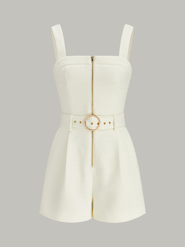 Kemerli Dokulu Fermuarlı Tulum 