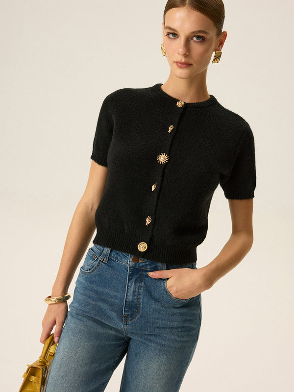 Metal Detaylı Örgü Hırka 