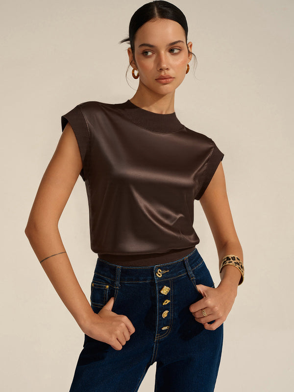 Mock Neck Cap Sleeve Top