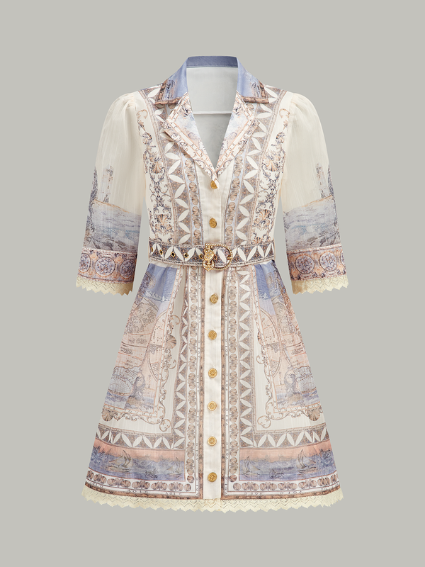 Kemerli Yarı Şeffaf Düğmeli Elbise 