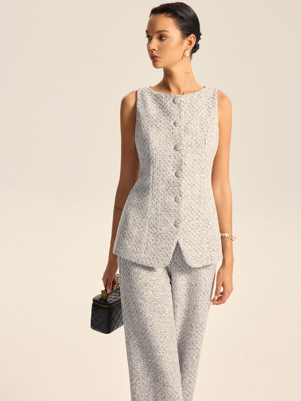 Textured Tweed Button Vest