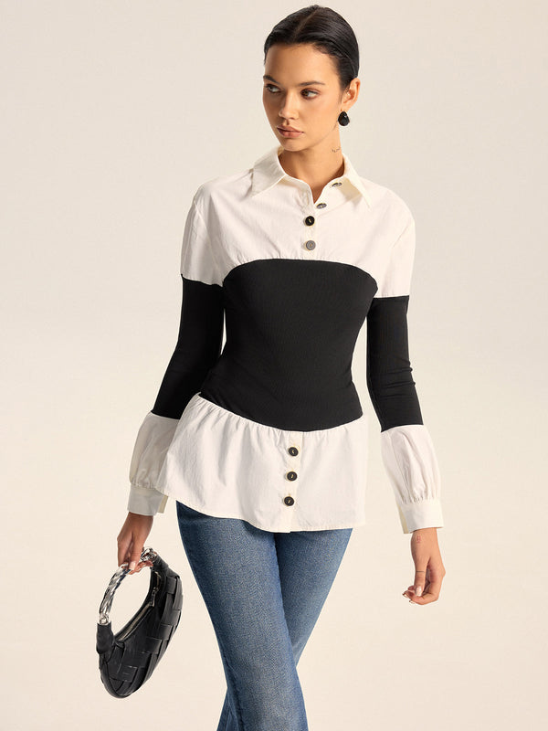 Contrast Panel Button Shirt
