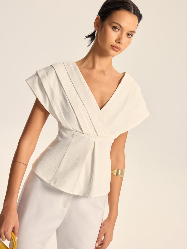 V Yaka Kısa Kollu Peplum Üst 