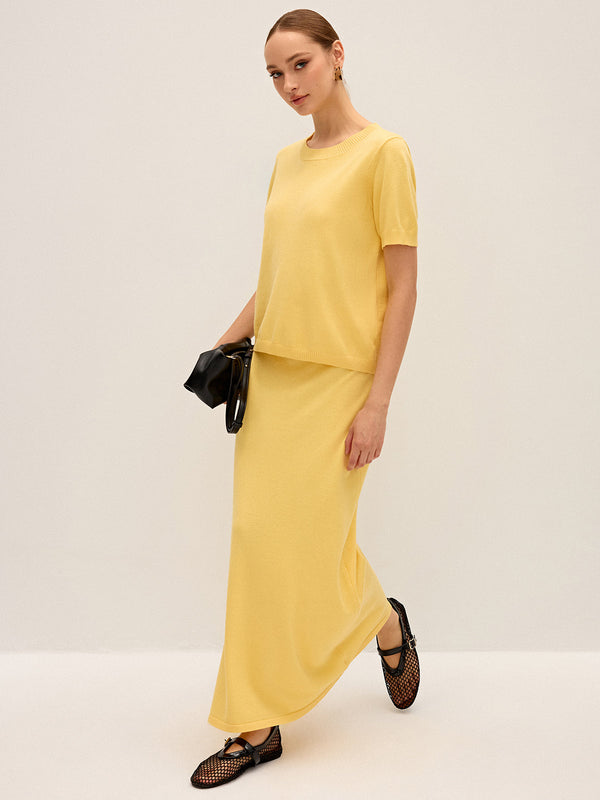 Örme Kısa Kollu Üst ve Uzun Etek Takımı 