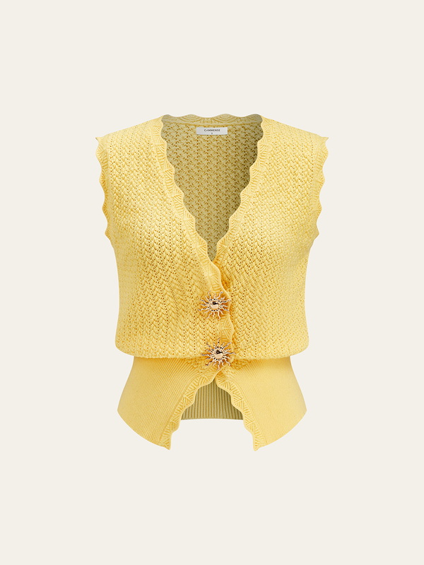 Metal Detaylı Taraklı Örgü Yelek 