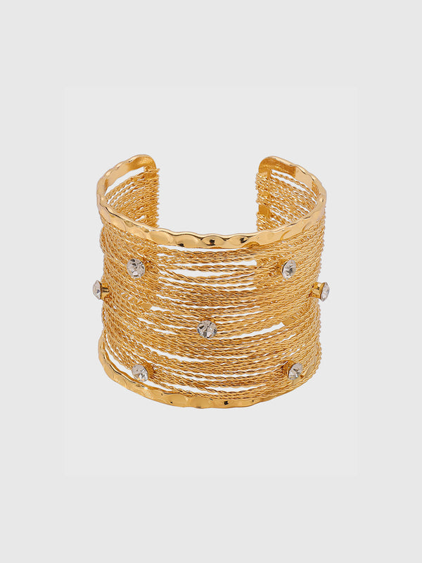 Golden Multi-Strand Wire Crystal Cuff Bracelet