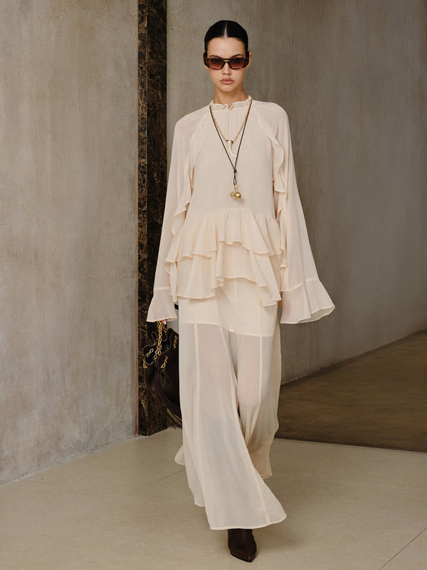 Şifon Katlı Volanlı Üst ve Etek Takımı 