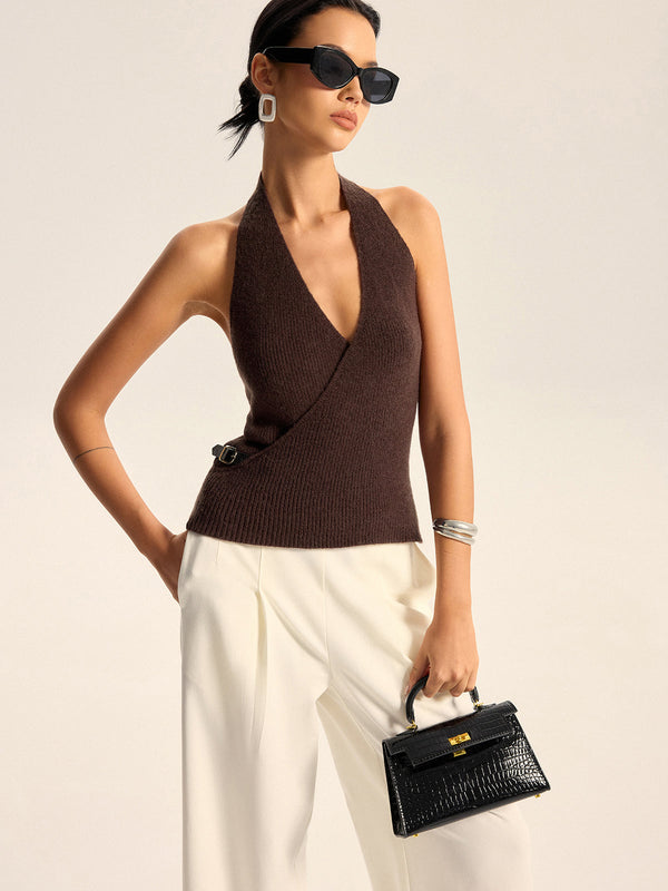 Halter Neck Backless Knit Top