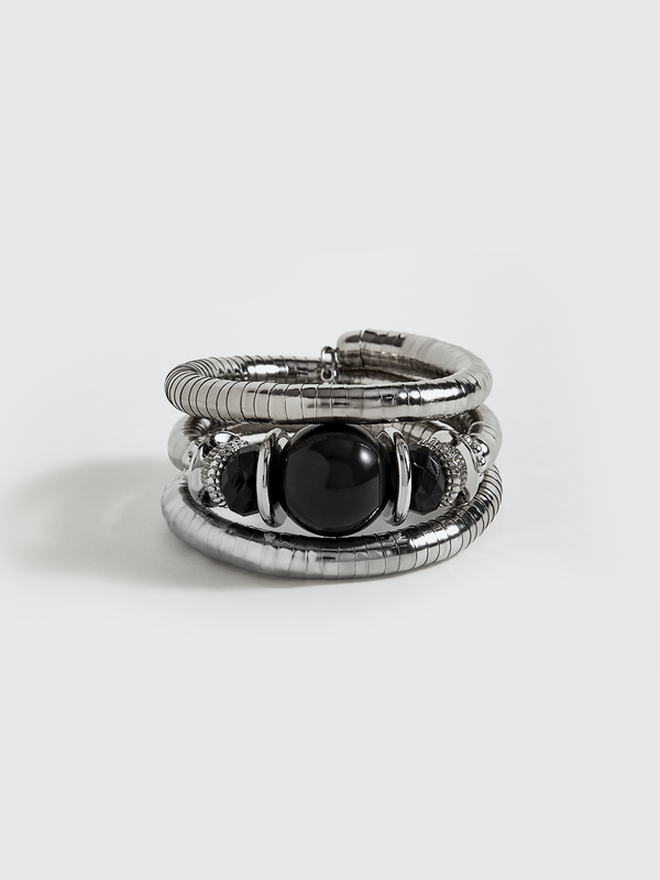 Siyah Akik Elastik Çok Katmanlı Bileklik 