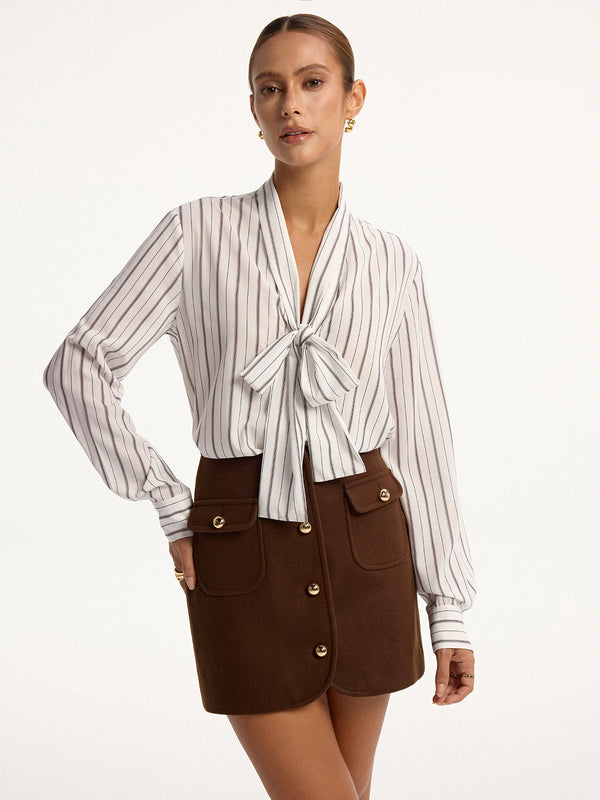 Çizgili Kravat Yaka Uzun Kollu Gömlek 