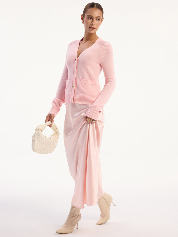 Yüksek Bel Saten Uzun Etek 