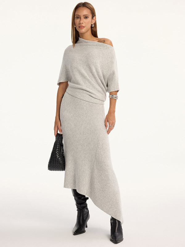Asymmetric Wool-Blend Midi Skirt