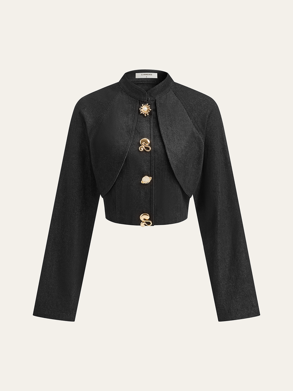 Metal Detaylı Kısa Kot Ceket 