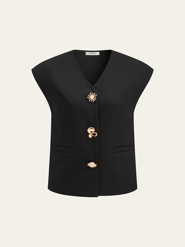 Metal Detaylı Kısa Kollu Yelek 