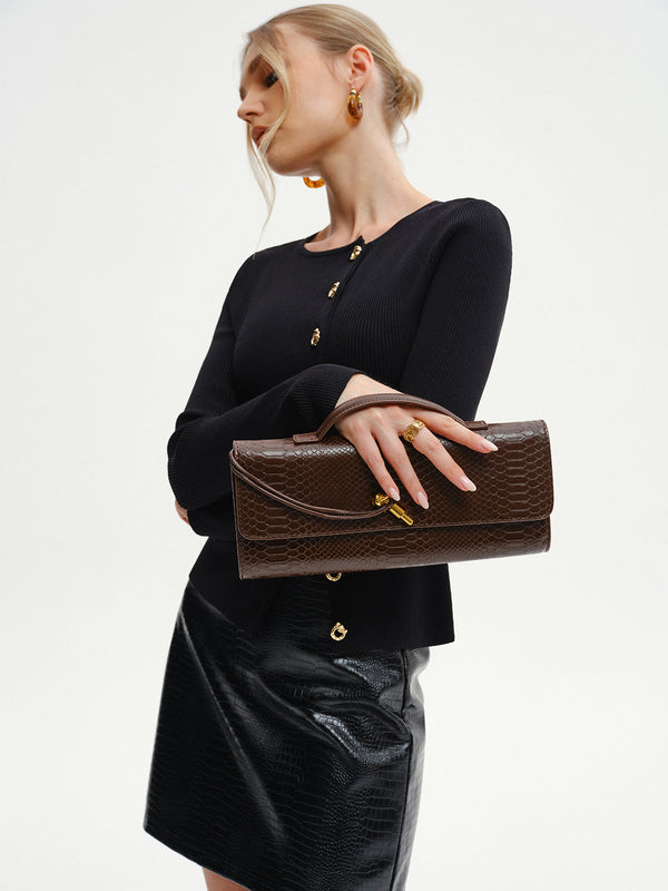 Timsah Kabartmalı PU Deri Çanta 