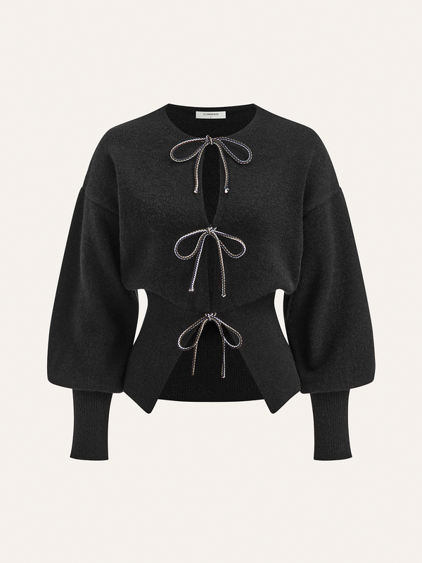 Bow Tie Balloon Sleeve Cardigan