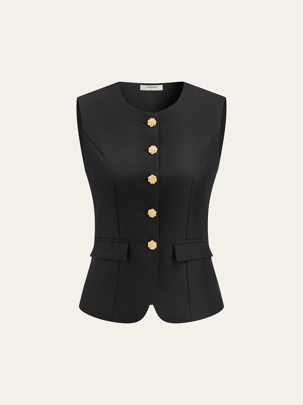 Metal Button Sleeveless Vest