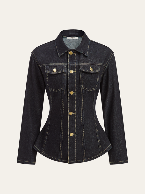 Metal Button Denim Fitted Jacket