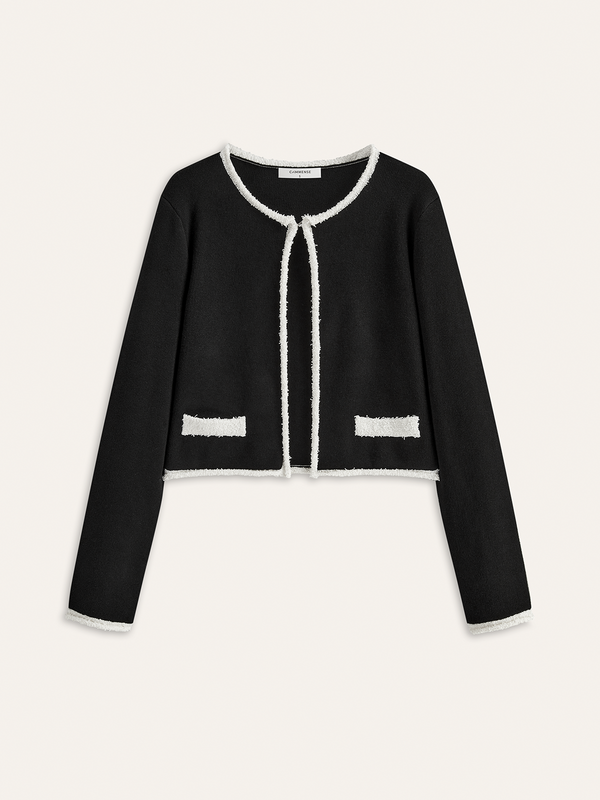 Kontrast Kenarlı Yün Karışımlı Hırka 