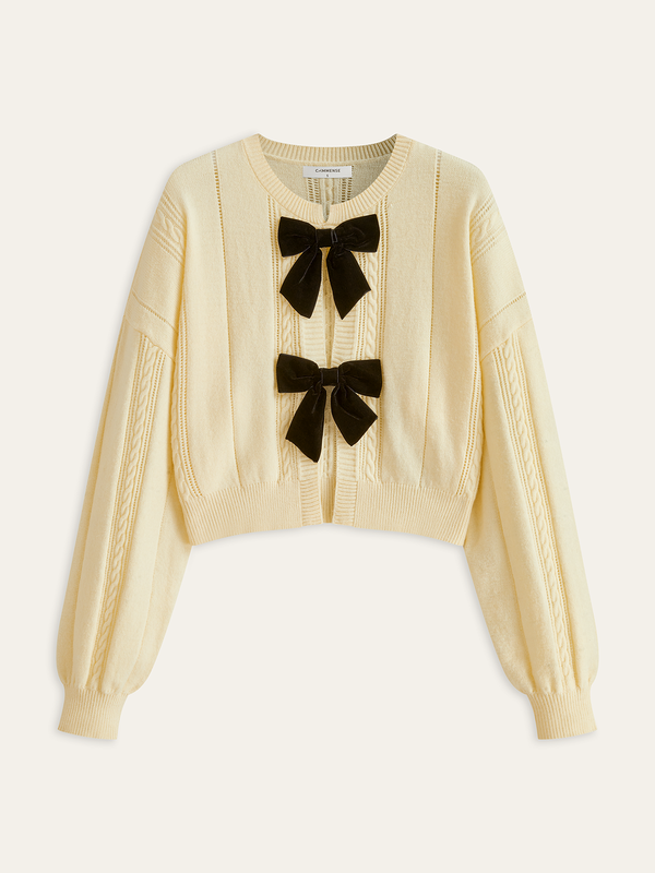 Kadife Fiyonklu Örgü Hırka 