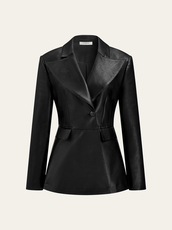 Single Button PU Leather Jacket