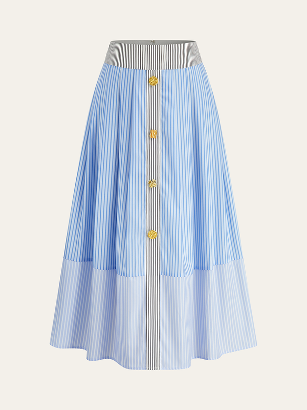 Metal Detail Striped Maxi Skirt