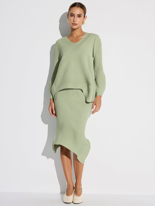 Dokulu Asimetrik Etek Ucu Örme Midi Etek 