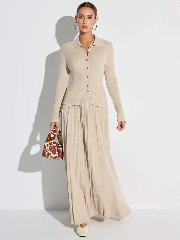 Pileli Yün Karışımlı Kazak Etek 