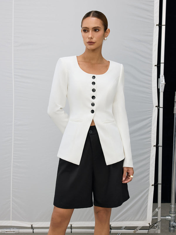 Square Neck Button Blazer