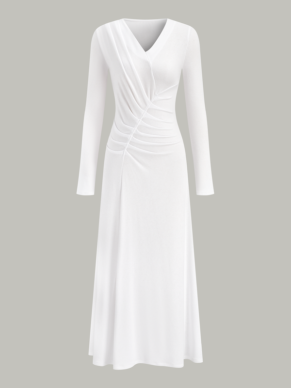 V-Neck Ruched Long Sleeve Maxi Dress